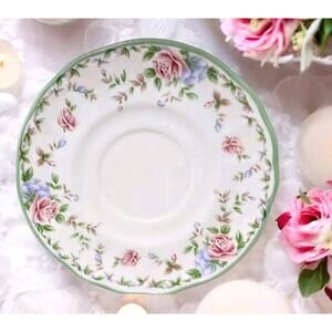 Epoch MORNING ROSE Saucer Plate Floral Rose Green Scalloped Cottage Replacement